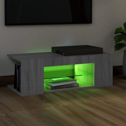 TV-Schrank mit LED-Leuchten Grau Sonoma 90x39x30 cm - Image 4