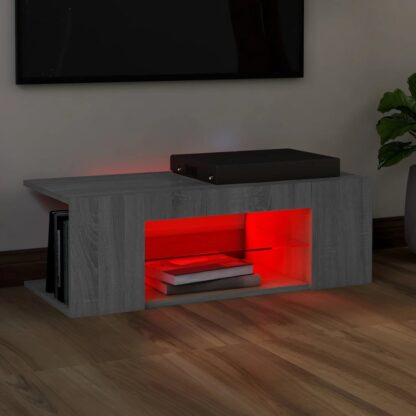 TV-Schrank mit LED-Leuchten Grau Sonoma 90x39x30 cm - Image 6