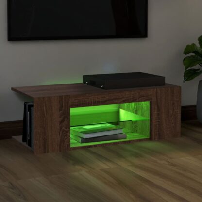 TV-Schrank mit LED-Leuchten Braun Eichen-Optik 90x39x30 cm - Image 4