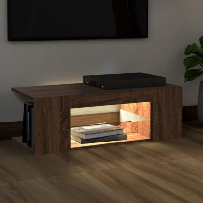 TV-Schrank mit LED-Leuchten Braun Eichen-Optik 90x39x30 cm - Image 5