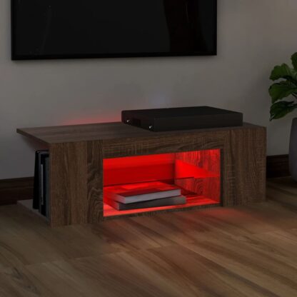 TV-Schrank mit LED-Leuchten Braun Eichen-Optik 90x39x30 cm - Image 6