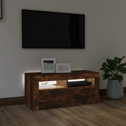 TV-Schrank mit LED-Leuchten Räuchereiche 90x35x40 cm - Image 3