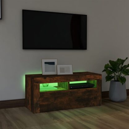 TV-Schrank mit LED-Leuchten Räuchereiche 90x35x40 cm - Image 4