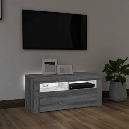 TV-Schrank mit LED-Leuchten Grau Sonoma 90x35x40 cm - Image 3