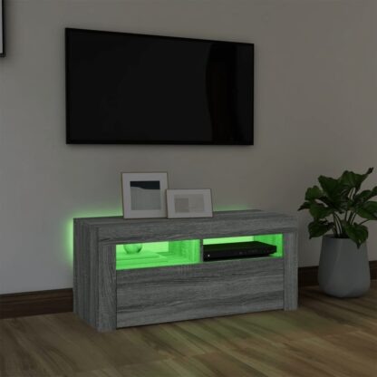 TV-Schrank mit LED-Leuchten Grau Sonoma 90x35x40 cm - Image 4