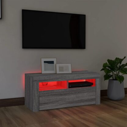 TV-Schrank mit LED-Leuchten Grau Sonoma 90x35x40 cm - Image 5