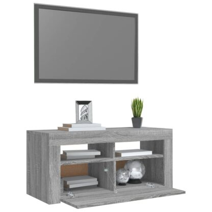 TV-Schrank mit LED-Leuchten Grau Sonoma 90x35x40 cm - Image 6