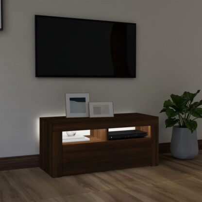 TV-Schrank mit LED-Leuchten Braun Eichen-Optik 90x35x40 cm - Image 3