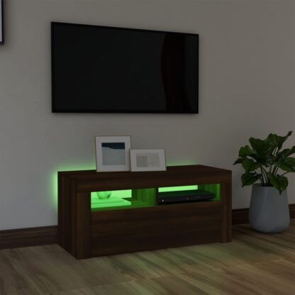 TV-Schrank mit LED-Leuchten Braun Eichen-Optik 90x35x40 cm - Image 4