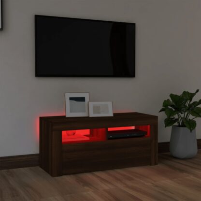 TV-Schrank mit LED-Leuchten Braun Eichen-Optik 90x35x40 cm - Image 5