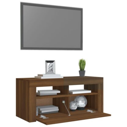 TV-Schrank mit LED-Leuchten Braun Eichen-Optik 90x35x40 cm - Image 6