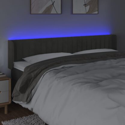 LED Kopfteil Dunkelgrau 163x16x78/88 cm Samt - Image 4
