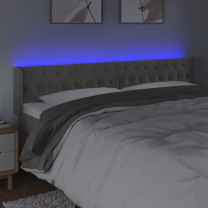 LED Kopfteil Hellgrau 203x16x78/88 cm Samt - Image 4