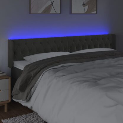LED Kopfteil Dunkelgrau 203x16x78/88 cm Samt - Image 4