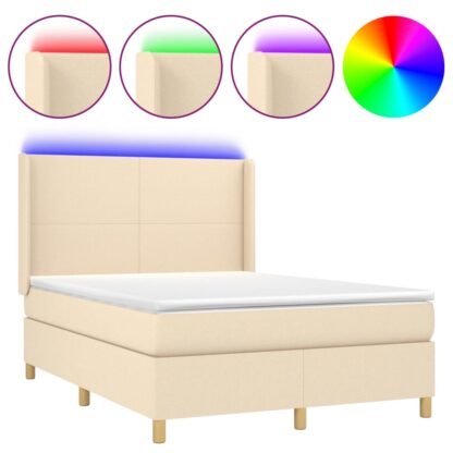 Boxspringbett mit Matratze & LED Creme 140x190 cm Stoff - Image 2