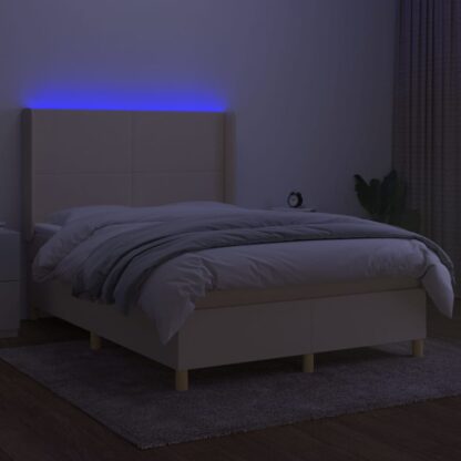 Boxspringbett mit Matratze & LED Creme 140x190 cm Stoff - Image 3
