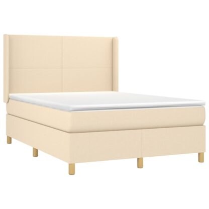 Boxspringbett mit Matratze & LED Creme 140x190 cm Stoff - Image 4