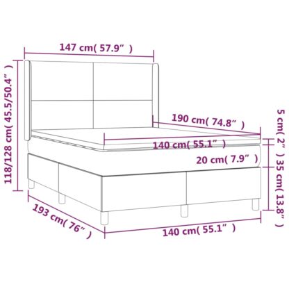Boxspringbett mit Matratze & LED Creme 140x190 cm Stoff - Image 8