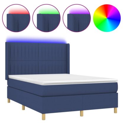 Boxspringbett mit Matratze & LED Blau 140x200 cm Stoff - Image 2
