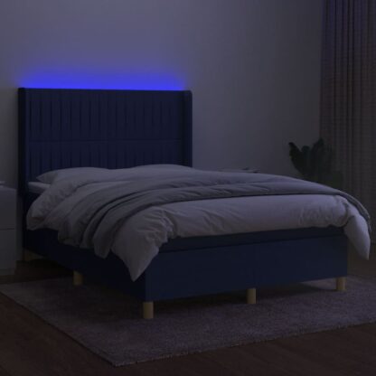 Boxspringbett mit Matratze & LED Blau 140x200 cm Stoff - Image 3
