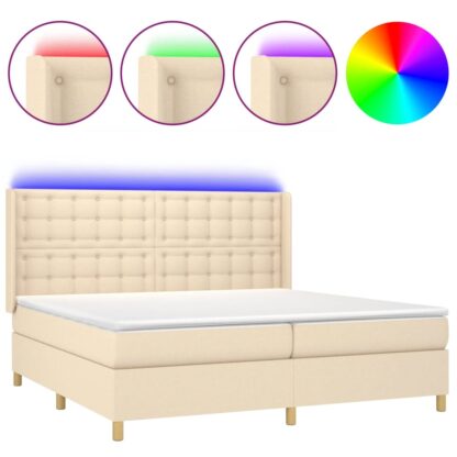 Boxspringbett mit Matratze & LED Creme 200x200 cm Stoff - Image 2