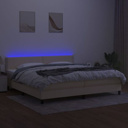 Boxspringbett mit Matratze & LED Creme 200x200 cm Stoff - Image 4