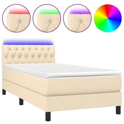 Boxspringbett mit Matratze & LED Creme 100x200 cm Stoff - Image 2