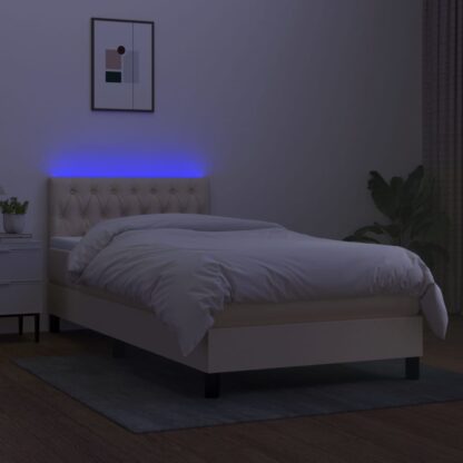 Boxspringbett mit Matratze & LED Creme 100x200 cm Stoff - Image 4