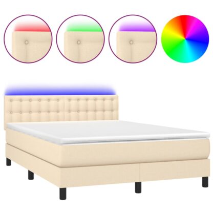 Boxspringbett mit Matratze & LED Creme 140x200 cm Stoff - Image 2