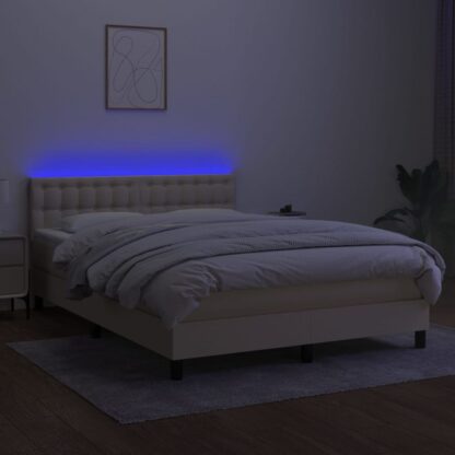 Boxspringbett mit Matratze & LED Creme 140x200 cm Stoff - Image 4