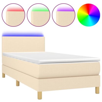 Boxspringbett mit Matratze & LED Creme 100x200 cm Stoff - Image 2