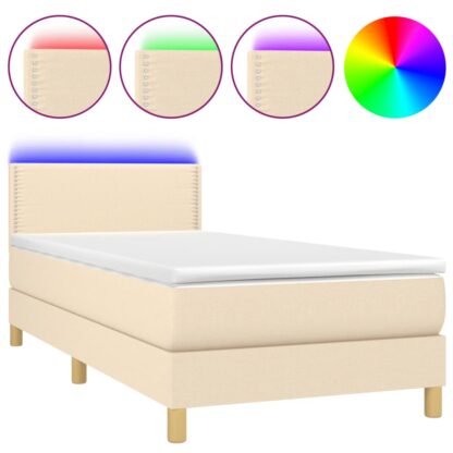 Boxspringbett mit Matratze & LED Creme 100x200 cm Stoff - Image 2