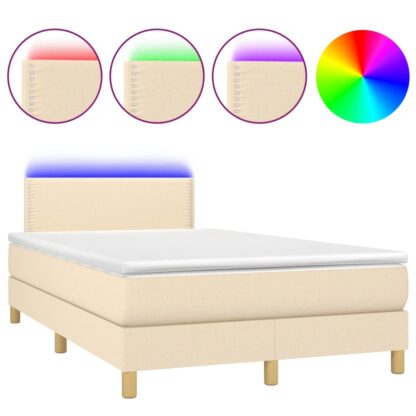Boxspringbett mit Matratze & LED Creme 120x200 cm Stoff - Image 2