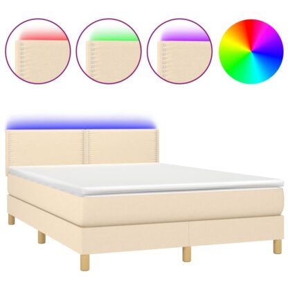 Boxspringbett mit Matratze & LED Creme 140x200 cm Stoff - Image 2