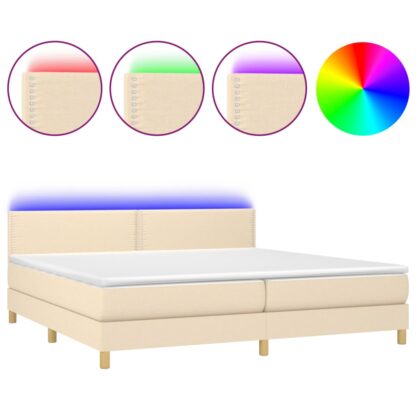 Boxspringbett mit Matratze & LED Creme 200x200 cm Stoff - Image 2