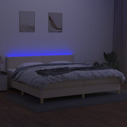 Boxspringbett mit Matratze & LED Creme 200x200 cm Stoff - Image 3