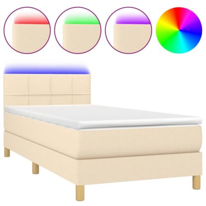 Boxspringbett mit Matratze & LED Creme 100x200 cm Stoff - Image 2