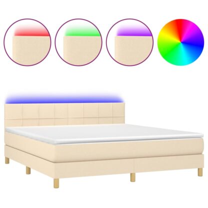 Boxspringbett mit Matratze & LED Creme 160x200 cm Stoff - Image 2