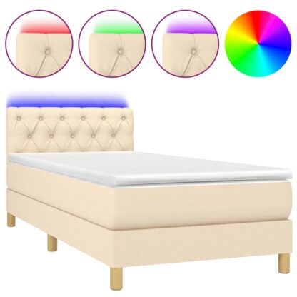 Boxspringbett mit Matratze & LED Creme 80x200 cm Stoff - Image 2