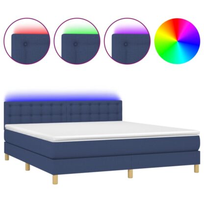 Boxspringbett mit Matratze & LED Blau 160x200 cm Stoff - Image 2