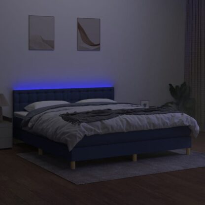 Boxspringbett mit Matratze & LED Blau 160x200 cm Stoff - Image 4