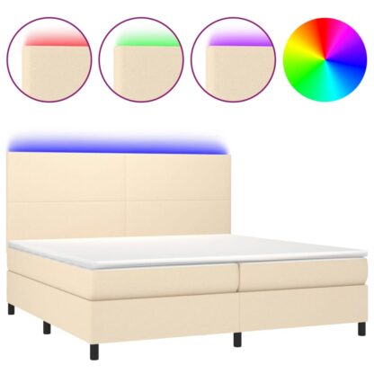 Boxspringbett mit Matratze & LED Creme 200x200 cm Stoff - Image 2