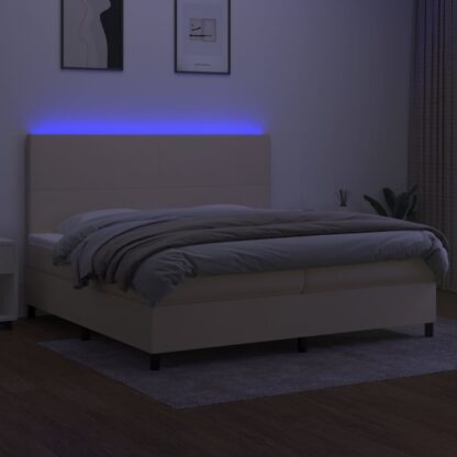 Boxspringbett mit Matratze & LED Creme 200x200 cm Stoff - Image 4