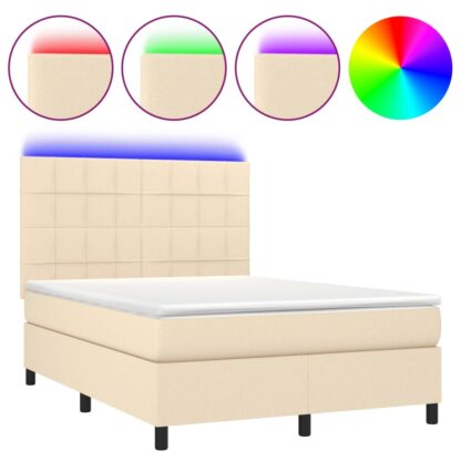 Boxspringbett mit Matratze & LED Creme 140x190 cm Stoff - Image 2