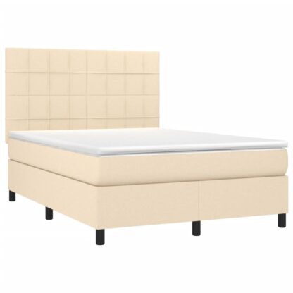 Boxspringbett mit Matratze & LED Creme 140x190 cm Stoff - Image 3