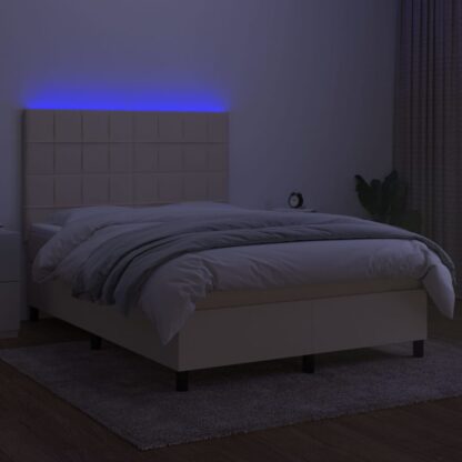 Boxspringbett mit Matratze & LED Creme 140x190 cm Stoff - Image 4
