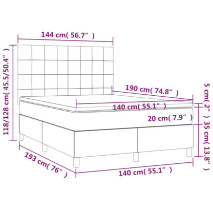 Boxspringbett mit Matratze & LED Creme 140x190 cm Stoff - Image 8
