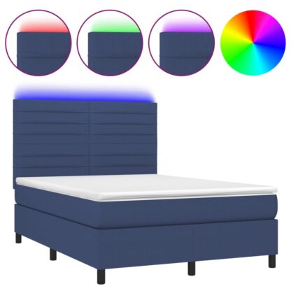 Boxspringbett mit Matratze & LED Blau 140x200 cm Stoff - Image 2