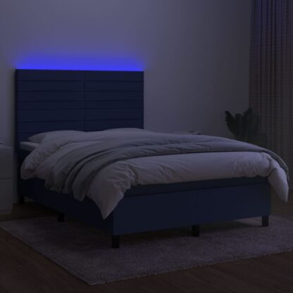 Boxspringbett mit Matratze & LED Blau 140x200 cm Stoff - Image 4
