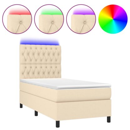 Boxspringbett mit Matratze & LED Creme 100x200 cm Stoff - Image 2